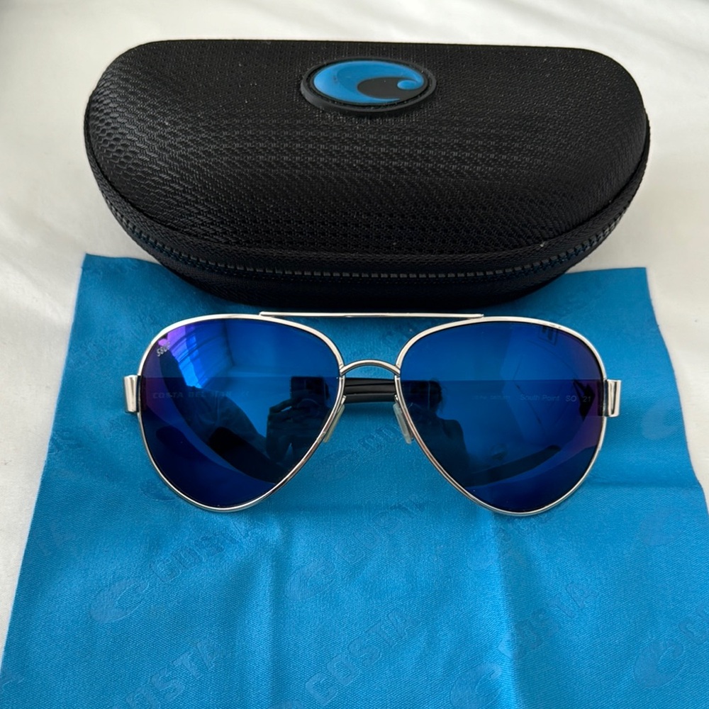 Costa Blue and Silver South Point Aviator Sunglasses